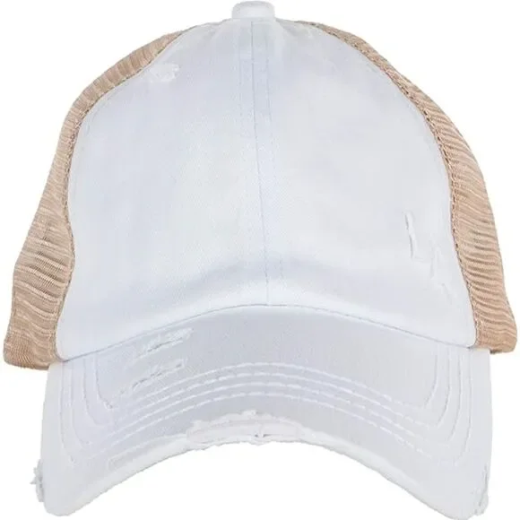 Women's White Beige Mesh Washed Adjustable Fit Classic Comfortable Baseball Cap - Picture 2 of 2